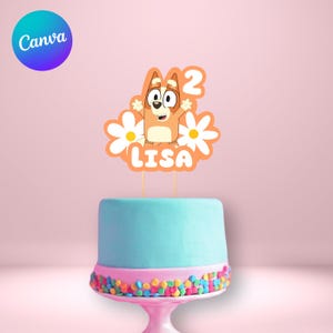 Cartoon Dog Birthday Cake Topper Editable Template, Australian Cartoon Dog Cake Topper, Printable Birthday Cake Topper, Editable Template.