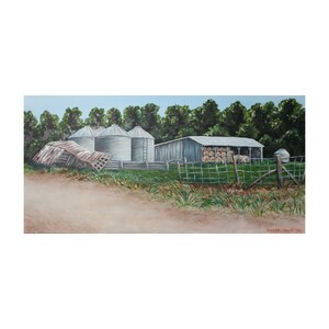 Original Acrylic Old Barn Farm Landscape Painting on 24x48&quot; Canvas, Farm House Large Wall Art Decor, Home Farm Painting, Country Barn Scene