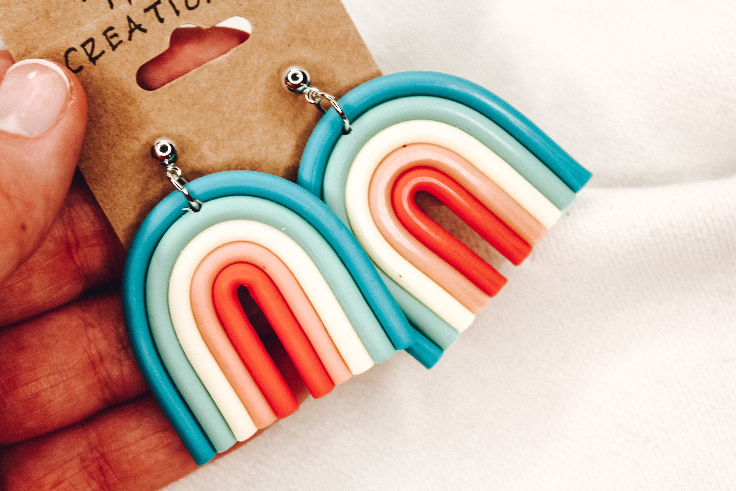 Multicolor Polymer Clay Drop Rainbow Earrings. - Approximat (246873)