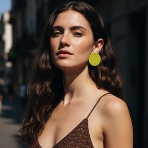 Chartreuse Leather Earrings, Vibrant Yellow Green Statement Studs, Lightweight Modern Jewelry, dopamine color