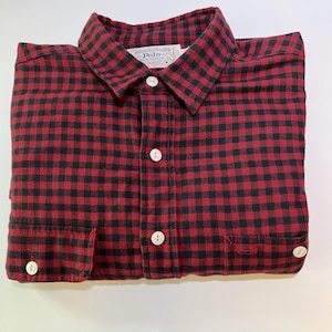 Polo Ralph Lauren Mens Red Black Checkered Plaid Long Sleeve Button Down Shirt