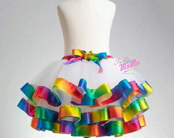 Rainbow 3 Layer Tutu Skirt with Hair Scrunchie