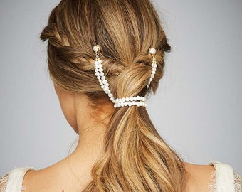 KELA Pearl Bridal Headpiece, Wedding Hair Jewellery, Gold Women's Hair Accessory, Hair Crown