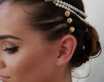 Stunning Pearls KELA Pearl Bridal Headpiece, Wedding Hair Jewellery, Gold Women's Hair Accessory, Hair Crown