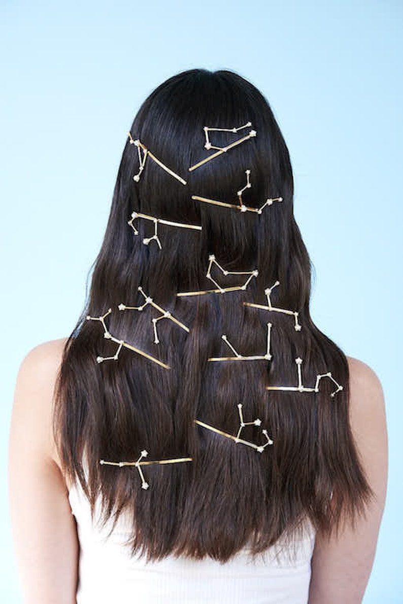 Zodiac Constellation Sign Hair Pins , Women's Astrology Hair Accessory, Horoscope Pin, Pearl and Gold Hair Pin image 4