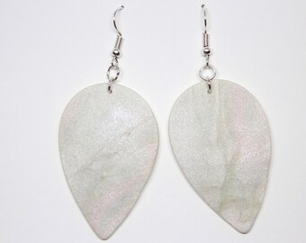 Faux Mother of Pearl Drop Leaf Dangle Polymer Clay Statement Earrings // Gina