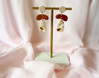 Nymph Dangles in bronze, cream, dusky pink and gold foil terrazzo pattern
