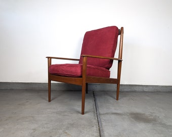 Vintage Mid Century Modern Danish Teak Lounge Chair by Grete Jalk, PJ56 Highback Model, c1960s - Refinished Condition