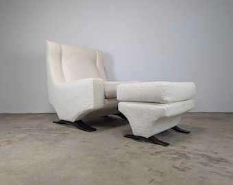 Vintage Mid Century Modern Italian Magister Lounge Chair and Ottoman by Franz Sartori for Flexform in Boucle, c1960s - Refinished
