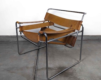 Vintage Patinated Mid-Century Wassily Chair by Marcel Breuer, Leather & Chrome, 1960s - MCM