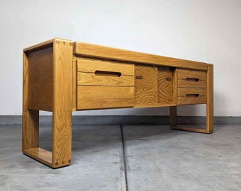 Vintage Lou Hodges Handcrafted Oak Credenza for California Design Group, c1980s - Refinished