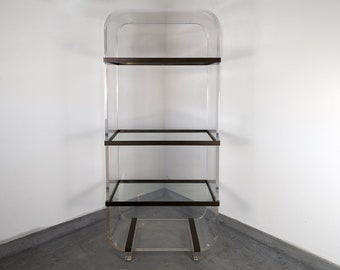 Vintage Postmodern Steel and Lucite "Waterfall" Etagere Attributed to Charles Hollis Jones, c1970s