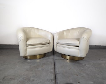 Pair of Vintage Mid Century Leather Tilt Swivel Lounge Chairs by Milo Baughman for Thayer Coggin, c1970s