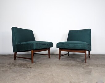 Pair of Mid Century Modern Slipper Chairs by Edward Wormley for Dunbar - Refinished in Velvet
