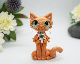 Red cat, big eyes, cute cat, kitten, idea birthday, gift, collectible figure, Fimo animals Christmas gift, cat love