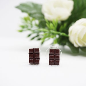 piece of chocolate, earrings clay, costume jewelry, polymer clay stud earrings, funny, unique, gift idea, miniature, birthday, Easter