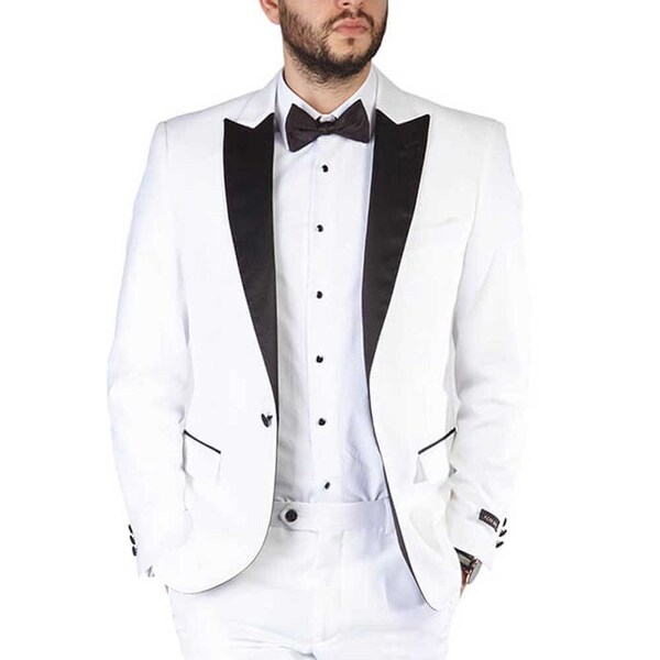 Slim Fit 1 Button White Peak Lapel Tuxedo Mens Dinner Jacket  - AZAR MAN