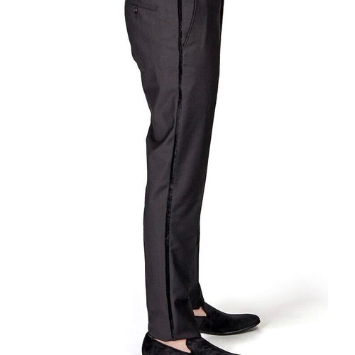 Black and Gold Side Trim Dress Pants - Black Tuxedo Pants - Flat Front Pant main image 1