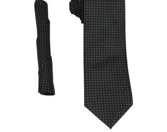 Mens Black Silver Dotts Handmade Neck Tie & Hanky Pocket Square Set Medium Width 2.75" In 7cm Gift For Him Modern AZAR MAN