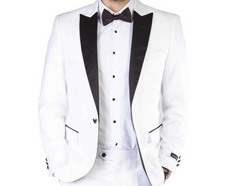 Slim Fit 1 Button White Peak Lapel Tuxedo Mens Dinner Jacket  - AZAR MAN