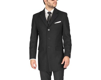 Slim Fit Black Wool Top Overcoat Single Breast Notch Lapel  - AZAR MAN