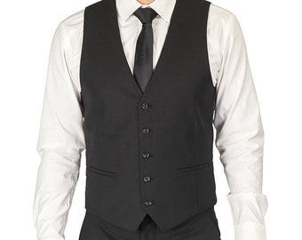 Black Micro Textured Mens Dress Suit Vest 5 Button V Neck Adjustable Back AZAR