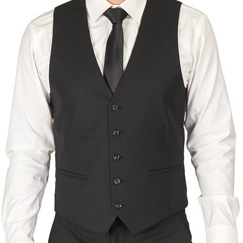 Black Micro Textured Mens Dress Suit Vest 5 Button V Neck - Etsy
