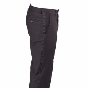 Womens black tuxedo pants with satin stripe sales