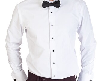 New Mens Slim Fit White Tuxedo Dress Shirt French Cuff Lay Down Formal By AZARMAN