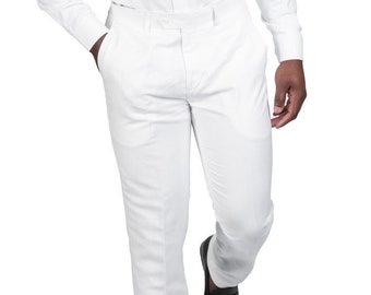 Slim Fit White Linen Dress Pants Flat Front By AZAR MAN