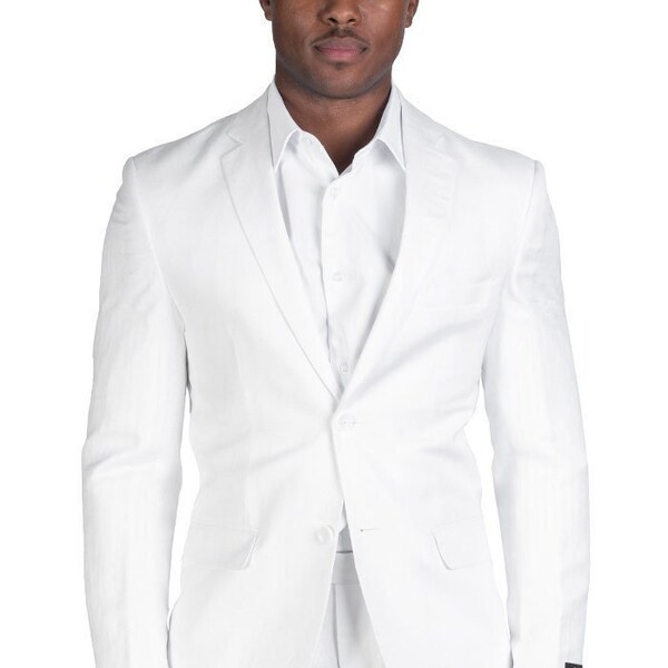 Slim Fit 2 boutons White Linen Blazer Notch Revers Monté par AZAR MAN