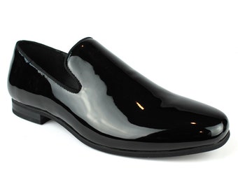 black shiny loafer shoes