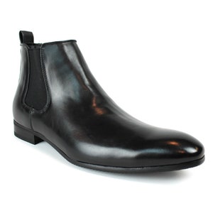 Black Leather Men's Ankle Dress Boots Side Zipper Almond Round Toe ...