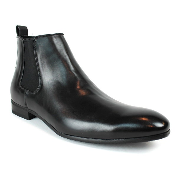 Black Leather Men's Ankle Dress Boots Side Zipper Almond Round Toe Leather Chelsea ÃZARMAN