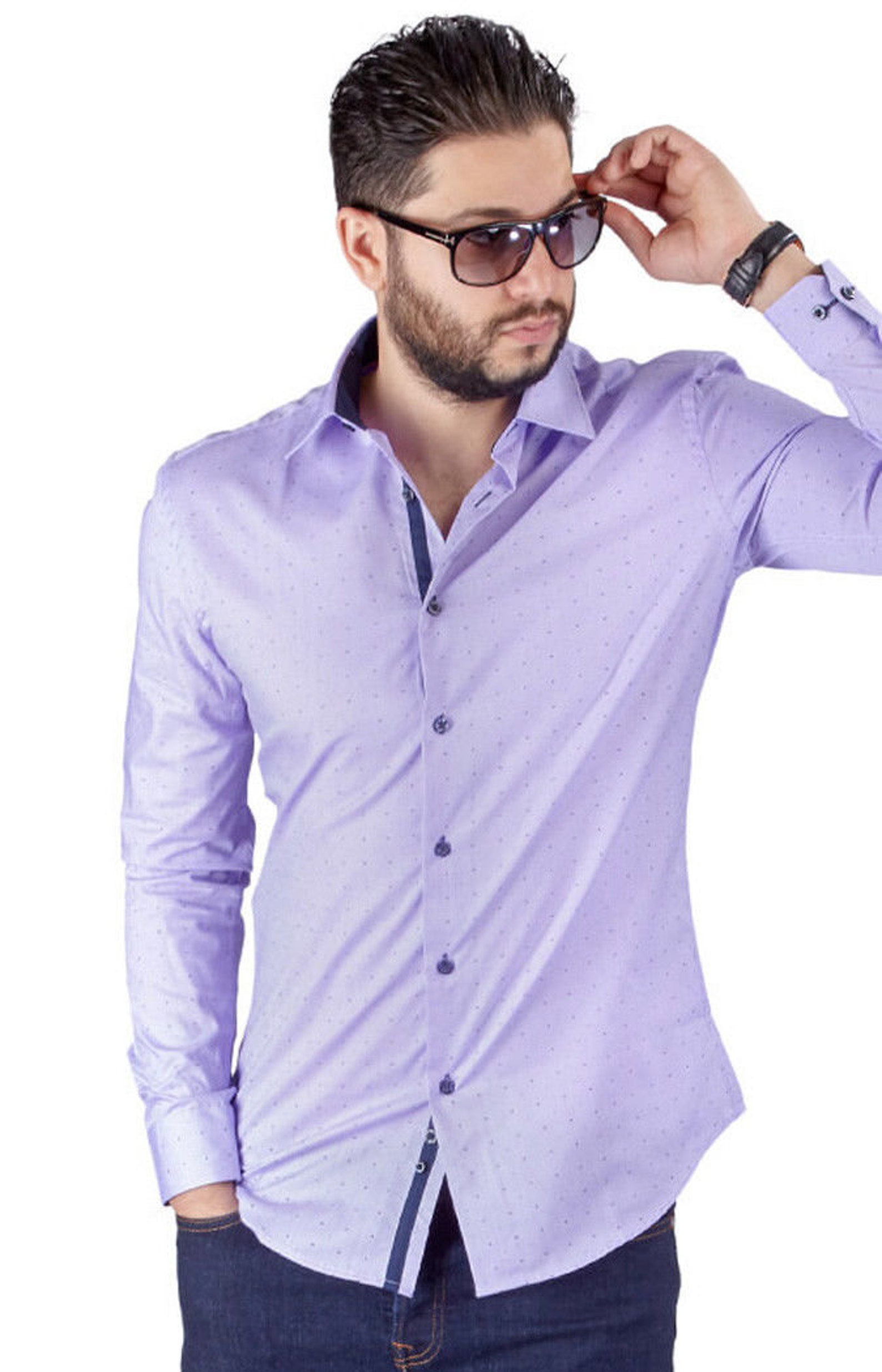 Slim Fit Lavender Men's Dress Shirt Bow Tie Print Contrast Etsy