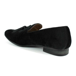 Velvet Slip on Black Tuxedo Loafers Handmade Tassel Modern Formal Mens ...