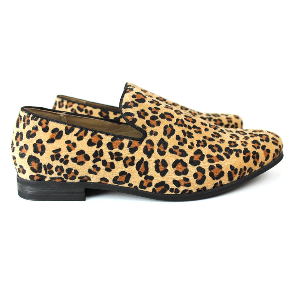Mens Slip on Tan Leopard Print Modern Dress Shoes Loafers Faux - Etsy