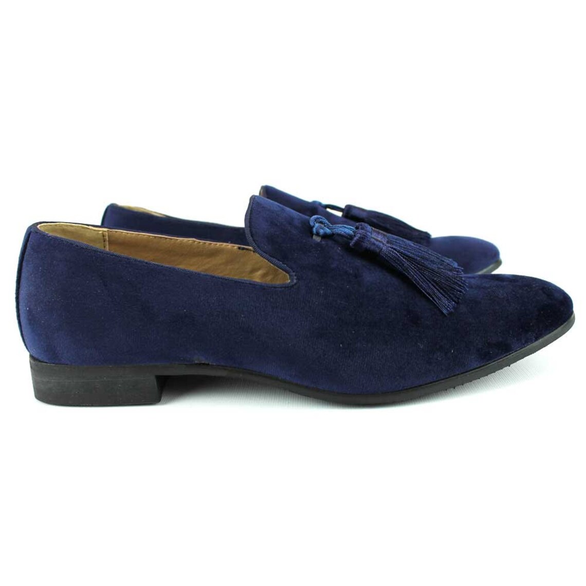 Velvet Slip on Navy Blue Tuxedo Loafers Handmade Tassel Modern - Etsy