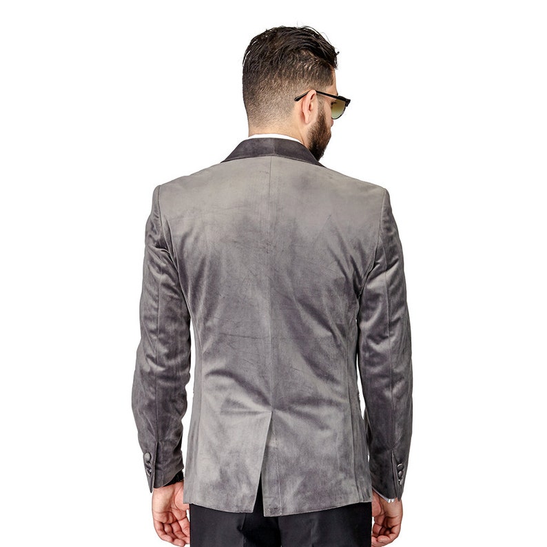 Tuxedo Jacket Mens Slim Fit Grey Velvet Dinner Blazer Shawl Etsy UK
