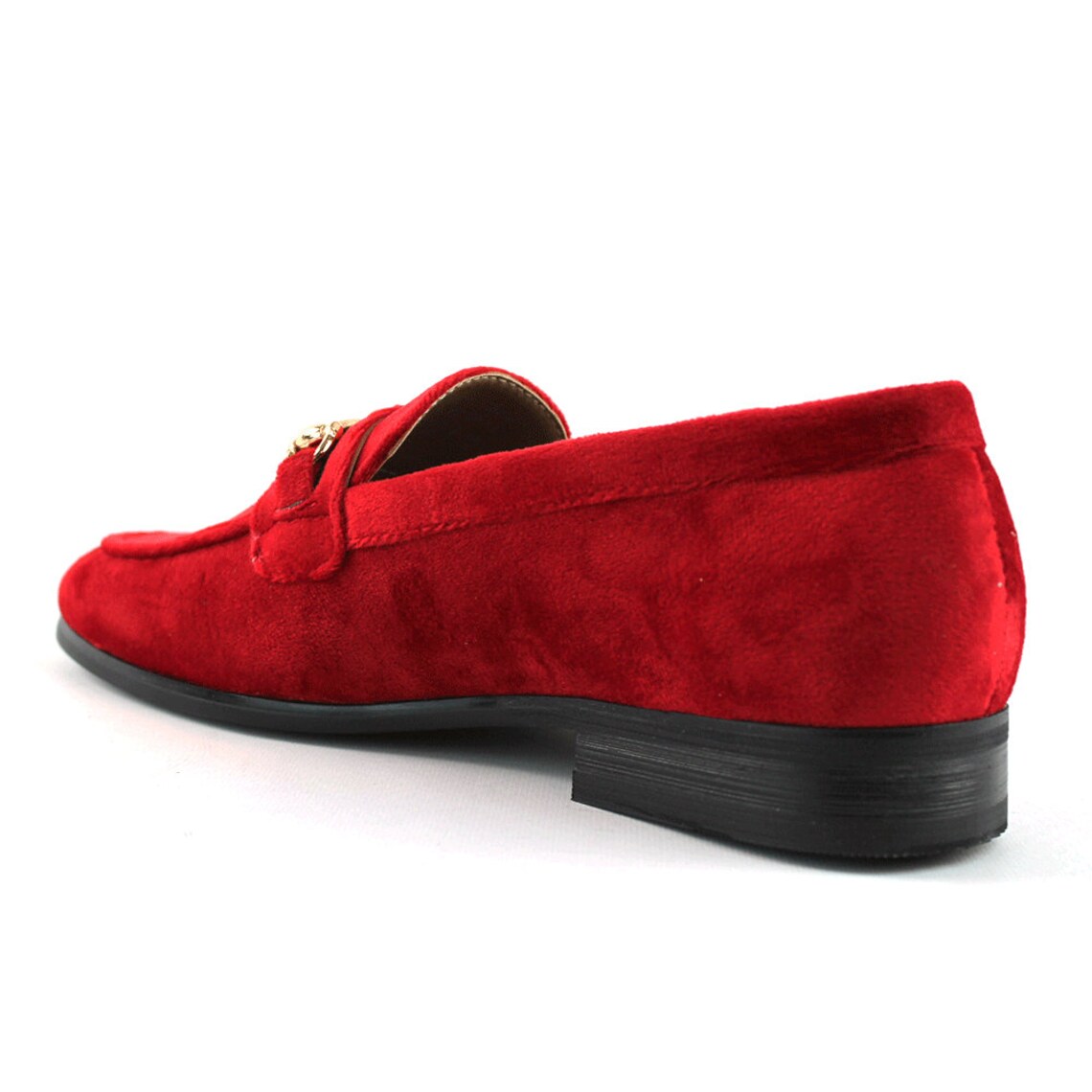 Men's Red Velvet Slip On Gold Buckle Dress Shoes Loafers Etsy