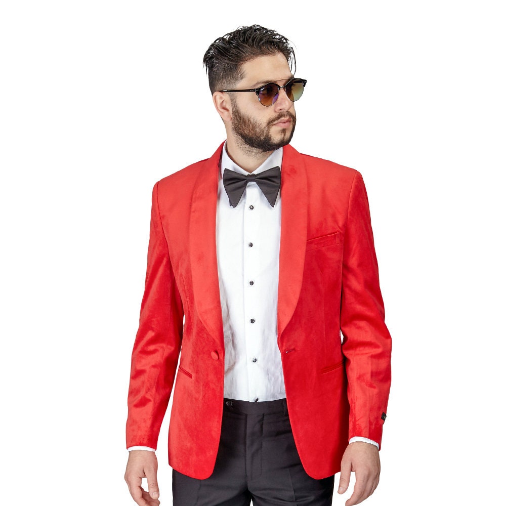 Tuxedo Jacket Mens Slim Fit Red Velvet Dinner Blazer Shawl | Etsy