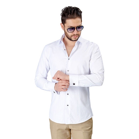 Slim Tailored Fit Mens Wing Tip White Tuxedo Shirt Wrinkle-Free By AZAR MAN
