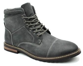 Mens Boot Gray Ankle Cap Toe Derby Modern Lace Up Round Toe By AZAR MAN