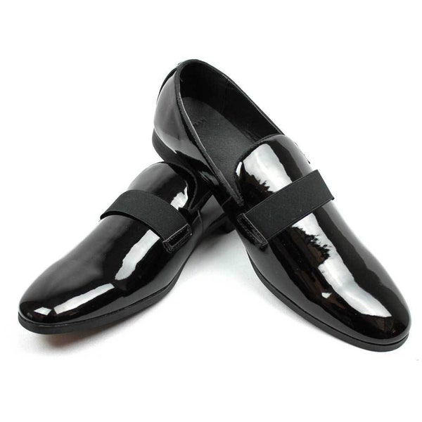 New Men's Black Slip On Patent Leather Tuxedo Formal Event Dress Shoes By AZAR