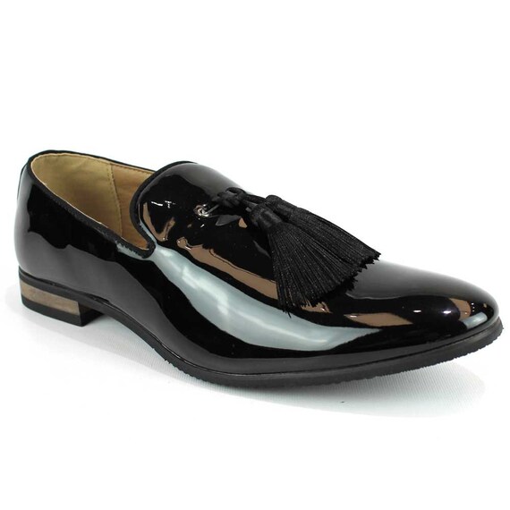 LOUIS VUITTON Black Tasseled Patent Leather Tuxedo Loafers SHOES 7.5 US 8.5  M