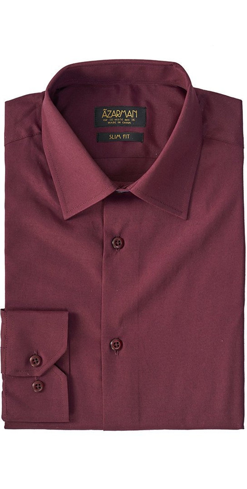 Slim Fit Solid Burgundy Convertible Cuff Spread Collar Mens Etsy