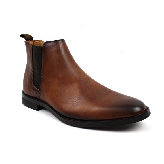 Jaxson Men''s Brown Ankle Dress Boots Slip on Almond | Etsy