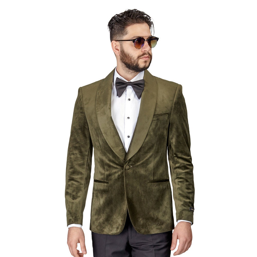 Tuxedo Jacket Mens Slim Fit Olive Green Velvet Dinner Blazer - Etsy