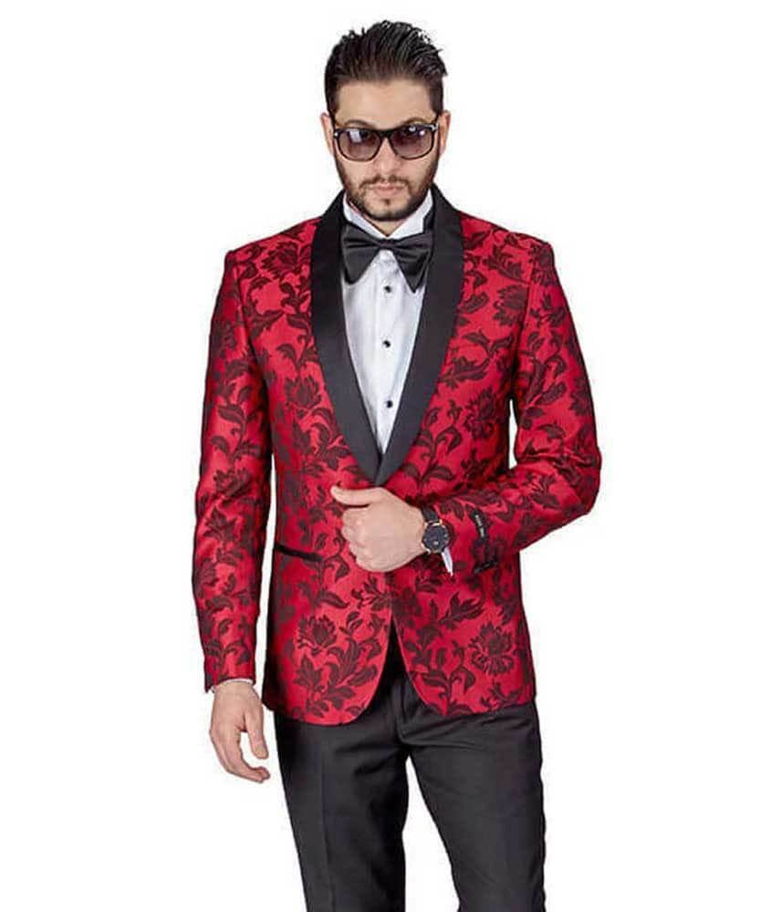 Mens Jacket Slim Fit Floral Pattern Satin Shawl Collar Sports Coat Blazer