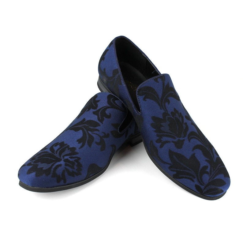 Men's Navy Blue Slip on Floral Tone Print Dress Shoes Etsy